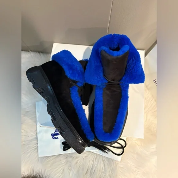 Burberry Black and Blue Fur Boots